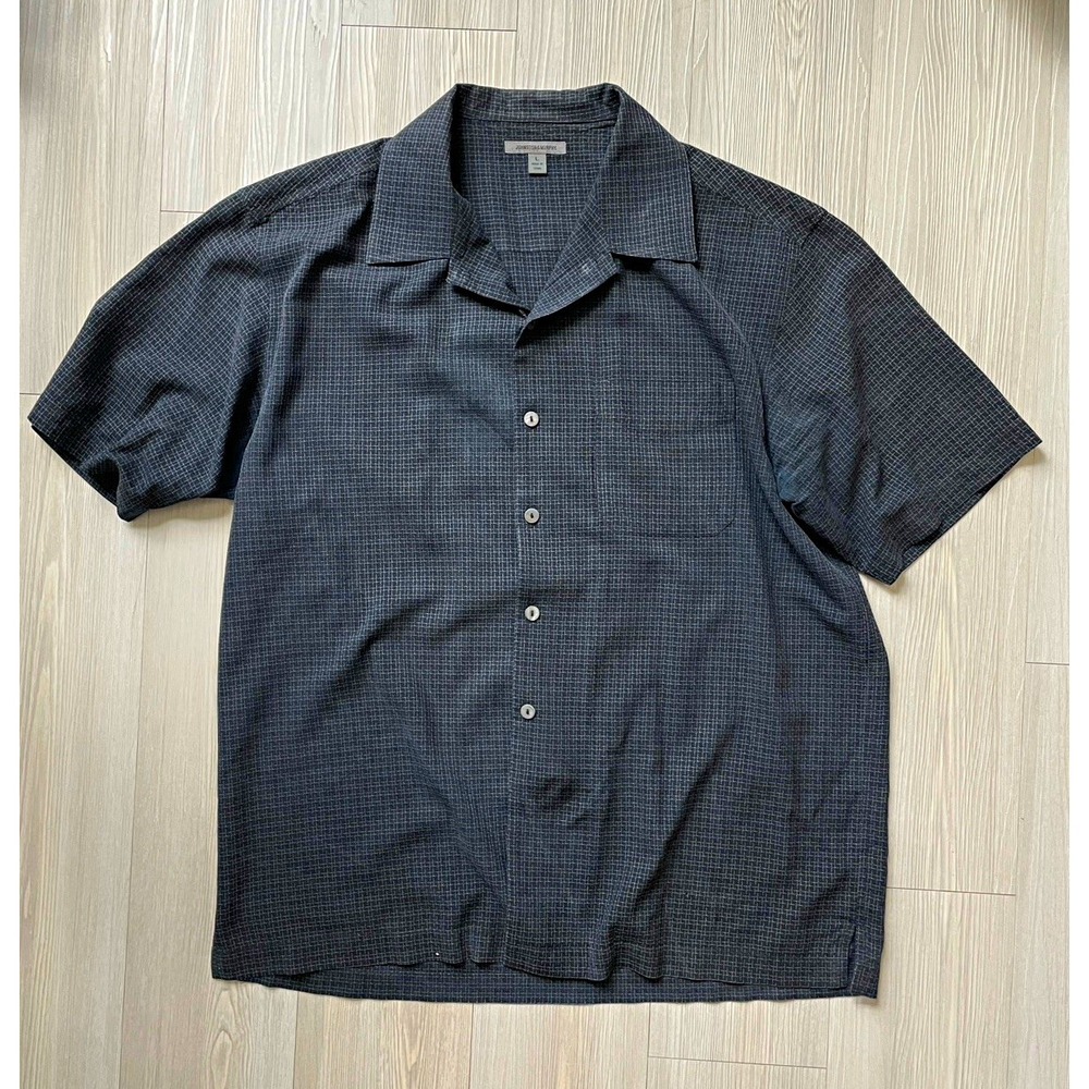 Johnston & Murphy Men's Sz L Textured Short Sleeve Silk Collared Dress Shirt